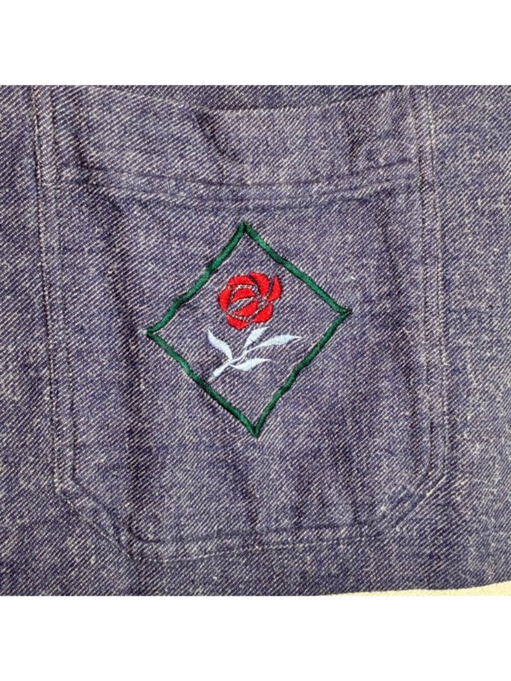 Krazy Kat Vintage 1995 Denim Shirt 14 16 L Rose Embroidered Striped Button Up - Picture 4 of 8